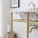 Water Creation Embassy 60" Wide Double Wash Stand P-Trap Counter Top with Basin F2-0012 Faucet and Mirror included In Satin Gold Finish EB60E-0612