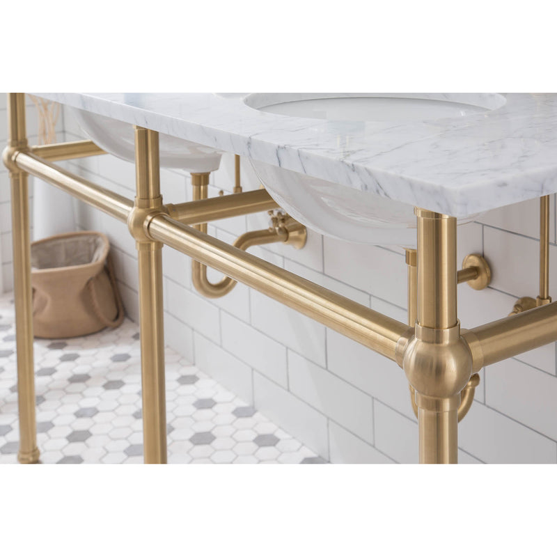 Water Creation Embassy 60" Wide Double Wash Stand P-Trap Counter Top with Basin and F2-0013 Faucet included In Satin Gold Finish EB60D-0613