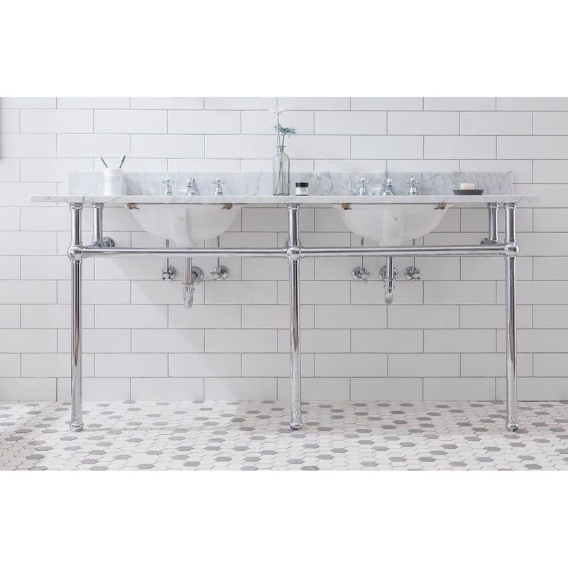 Water Creation Embassy 72" Wide Double Wash Stand P-Trap Counter Top with Basin and F2-0009 Faucet included In Chrome Finish EB72D-0109