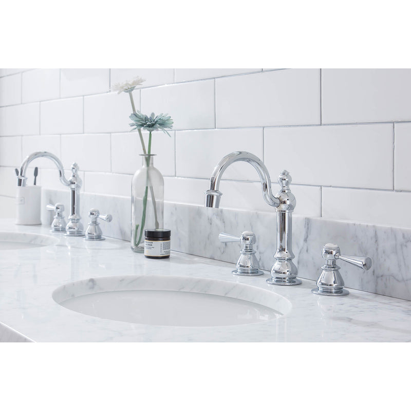 Water Creation Embassy 72" Wide Double Wash Stand P-Trap Counter Top with Basin F2-0012 Faucet and Mirror included In Chrome Finish EB72E-0112