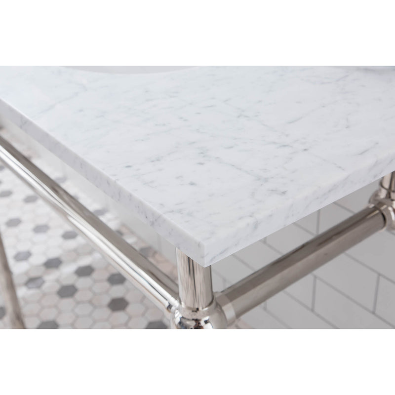 Water Creation Embassy 72" Wide Double Wash Stand P-Trap Counter Top with Basin F2-0009 Faucet and Mirror included In Polished Nickel PVD Finish EB72E-0509