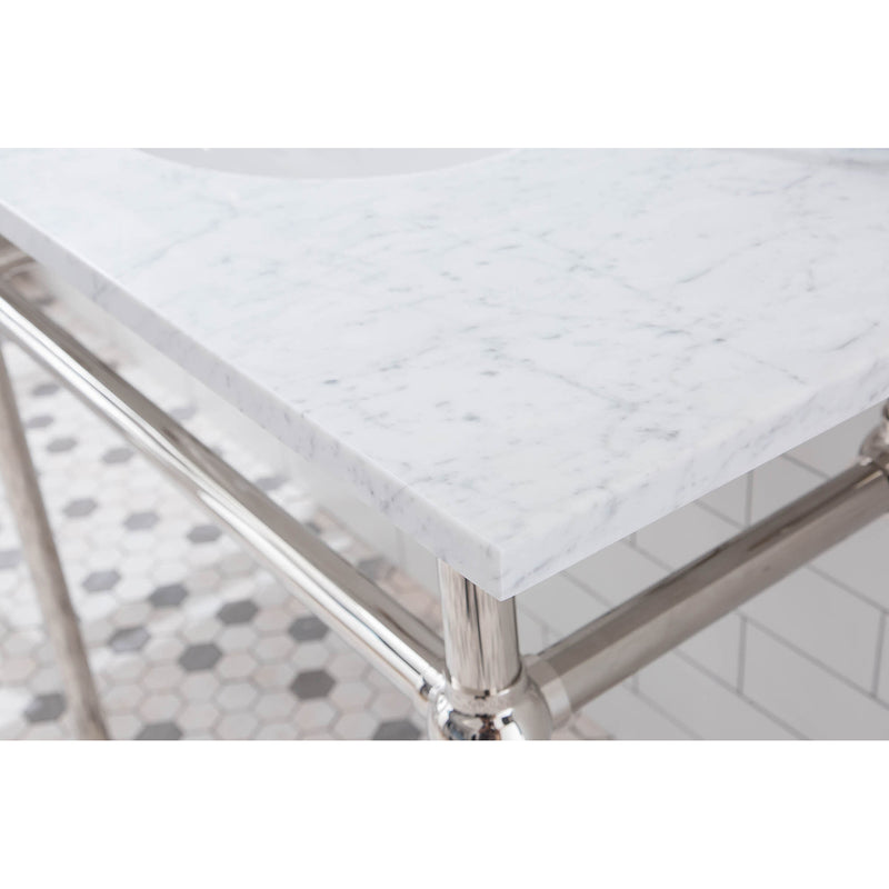 Water Creation Embassy 72" Wide Double Wash Stand P-Trap Counter Top with Basin and F2-0013 Faucet included In Polished Nickel PVD Finish EB72D-0513