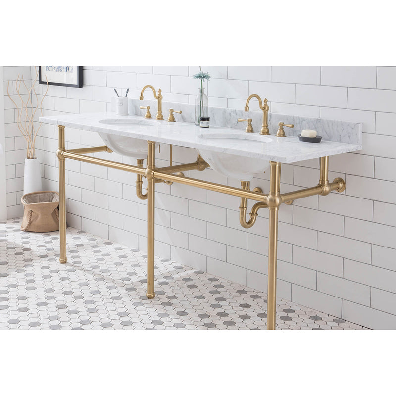 Water Creation Embassy 72" Wide Double Wash Stand P-Trap and Counter Top with Basin included In Satin Gold Finish EB72C-0600