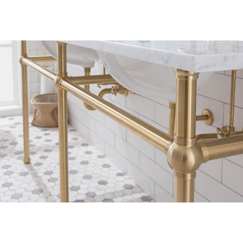 Water Creation Embassy 72" Wide Double Wash Stand P-Trap and Counter Top with Basin included In Satin Gold Finish EB72C-0600