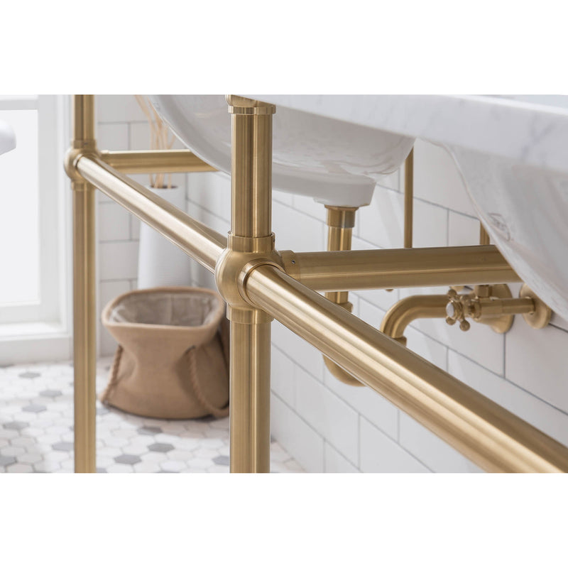 Water Creation Embassy 72" Wide Double Wash Stand P-Trap Counter Top with Basin F2-0012 Faucet and Mirror included In Satin Gold Finish EB72E-0612