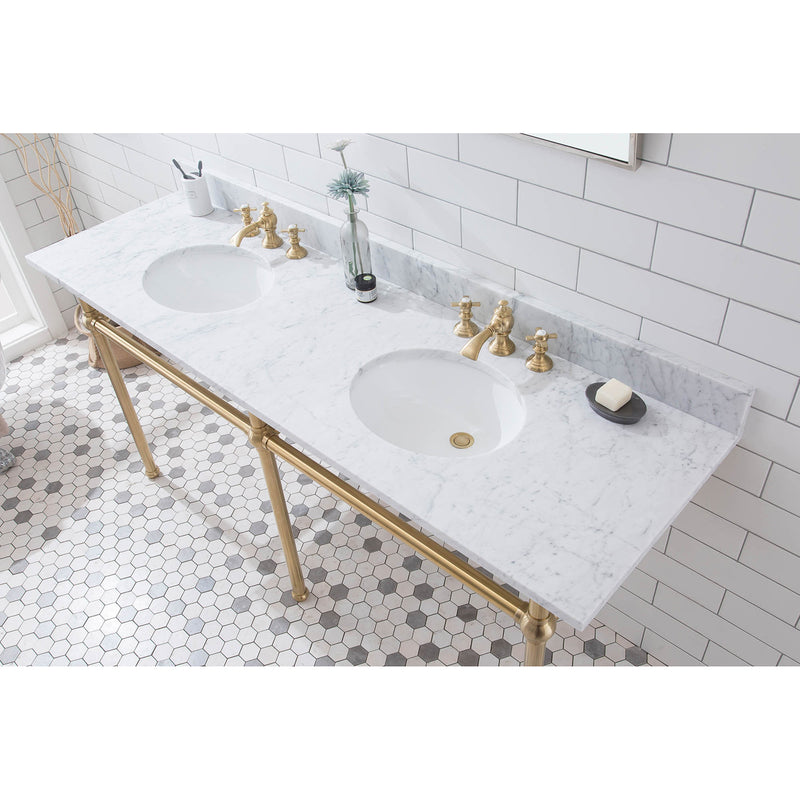 Water Creation Embassy 72" Wide Double Wash Stand P-Trap Counter Top with Basin and F2-0013 Faucet included In Satin Gold Finish EB72D-0613