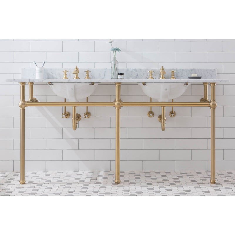 Water Creation Embassy 72" Wide Double Wash Stand P-Trap Counter Top with Basin and F2-0013 Faucet included In Satin Gold Finish EB72D-0613