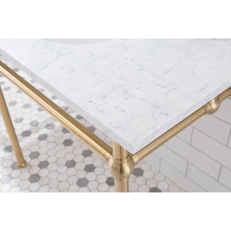 Water Creation Embassy 72" Wide Double Wash Stand P-Trap Counter Top with Basin and F2-0013 Faucet included In Satin Gold Finish EB72D-0613