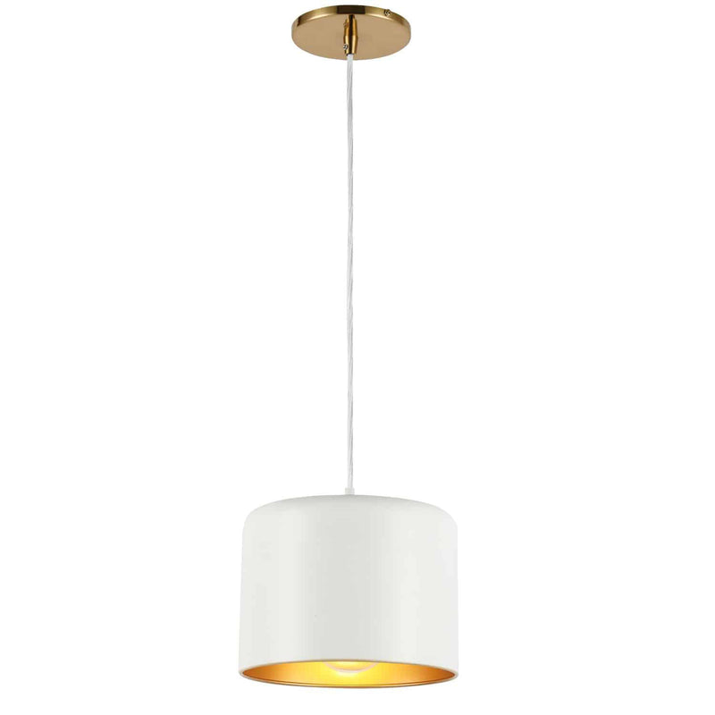 Dainolite 1 Light Incandescent Pendant Aged Brass with Matte White andGold Shade EMI-81P-AGB-MW