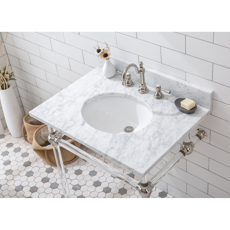 Water Creation Empire 30" Wide Single Wash Stand P-Trap Counter Top with Basin and F2-0012 Faucet included In Polished Nickel PVD Finish EP30D-0512