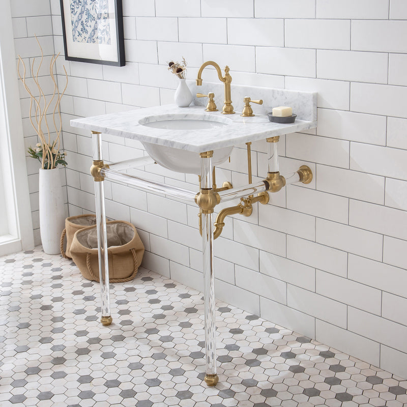 Water Creation Empire 30" Wide Single Wash Stand P-Trap and Counter Top with Basin included In Satin Gold Finish EP30C-0600