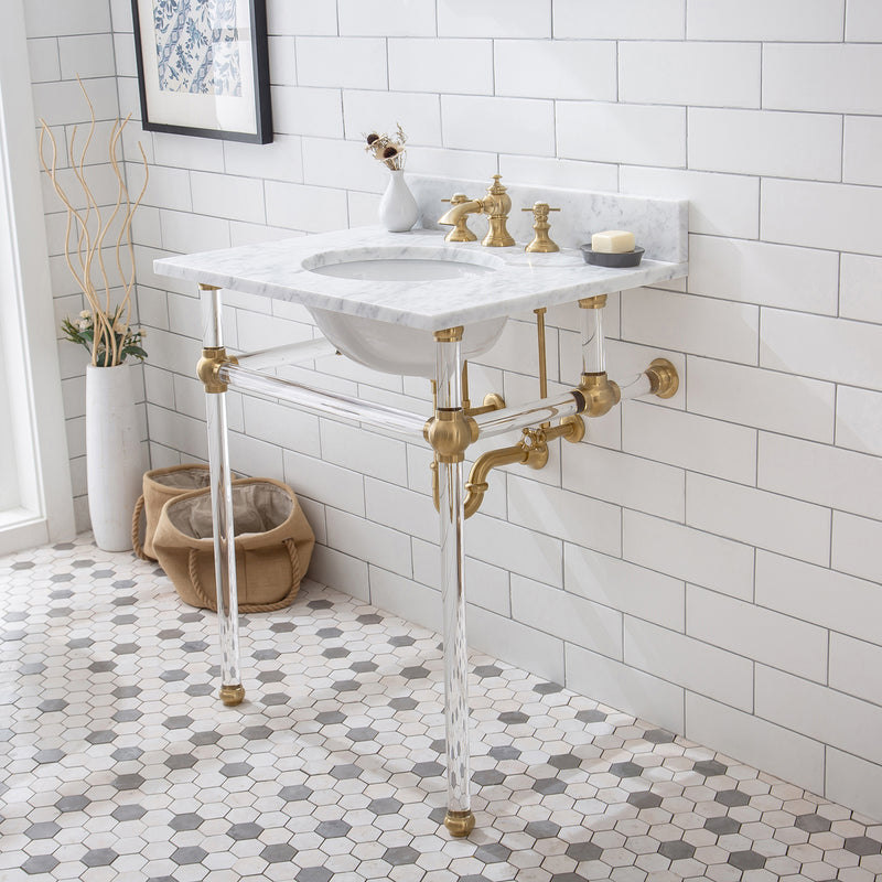 Water Creation Empire 30" Wide Single Wash Stand P-Trap Counter Top with Basin F2-0013 Faucet and Mirror included In Satin Gold Finish EP30E-0613