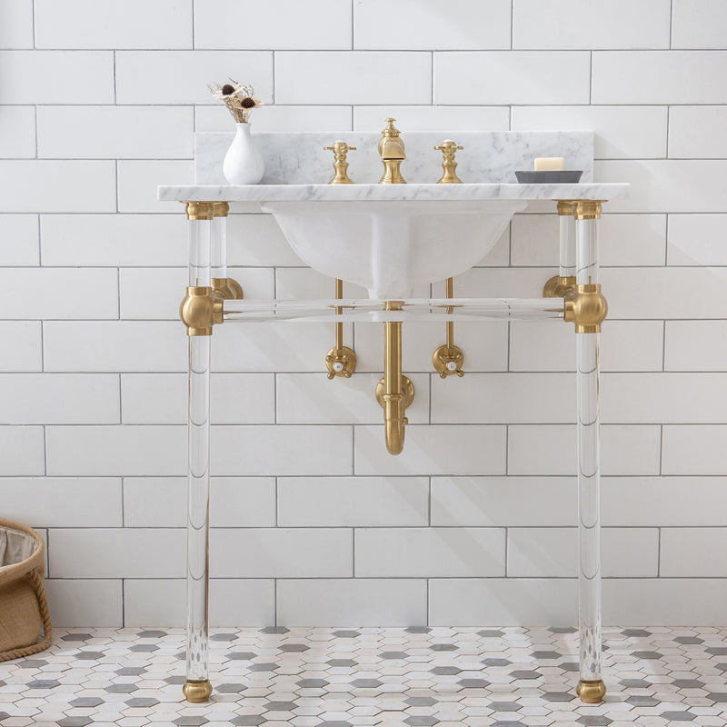 Water Creation Empire 30" Wide Single Wash Stand P-Trap Counter Top with Basin F2-0013 Faucet and Mirror included In Satin Gold Finish EP30E-0613