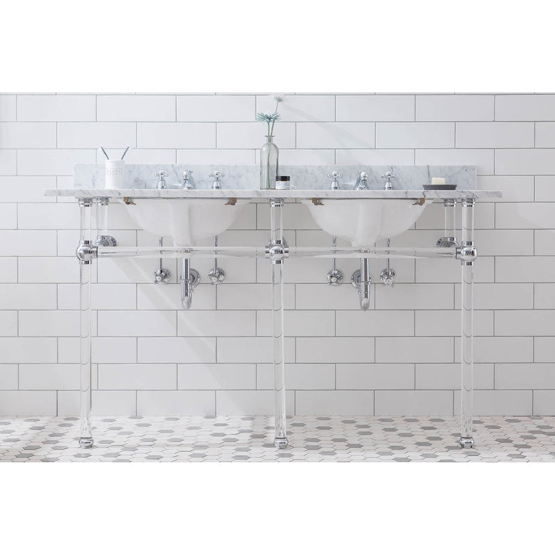 Water Creation Empire 60" Wide Double Wash Stand P-Trap Counter Top with Basin and F2-0009 Faucet included In Chrome Finish EP60D-0109