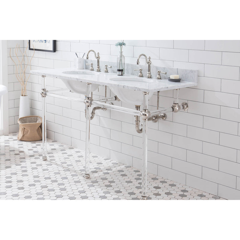 Water Creation Empire 60" Wide Double Wash Stand P-Trap Counter Top with Basin and F2-0012 Faucet included In Polished Nickel PVD Finish EP60D-0512