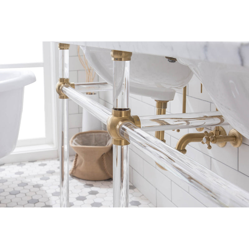 Water Creation Empire 60" Wide Double Wash Stand P-Trap Counter Top with Basin and F2-0013 Faucet included In Satin Gold Finish EP60D-0613