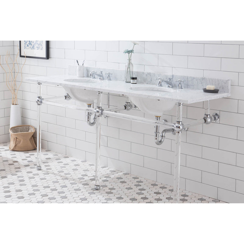 Water Creation Empire 72" Wide Double Wash Stand P-Trap Counter Top with Basin and F2-0009 Faucet included In Chrome Finish EP72D-0109