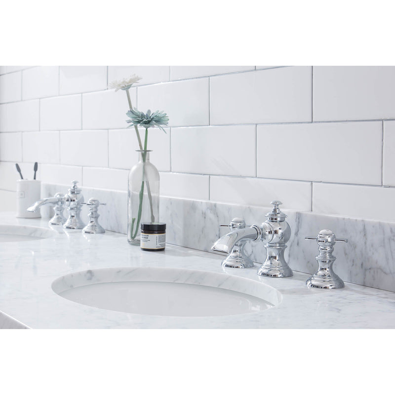 Water Creation Empire 72" Wide Double Wash Stand P-Trap Counter Top with Basin F2-0013 Faucet and Mirror included In Chrome Finish EP72E-0113