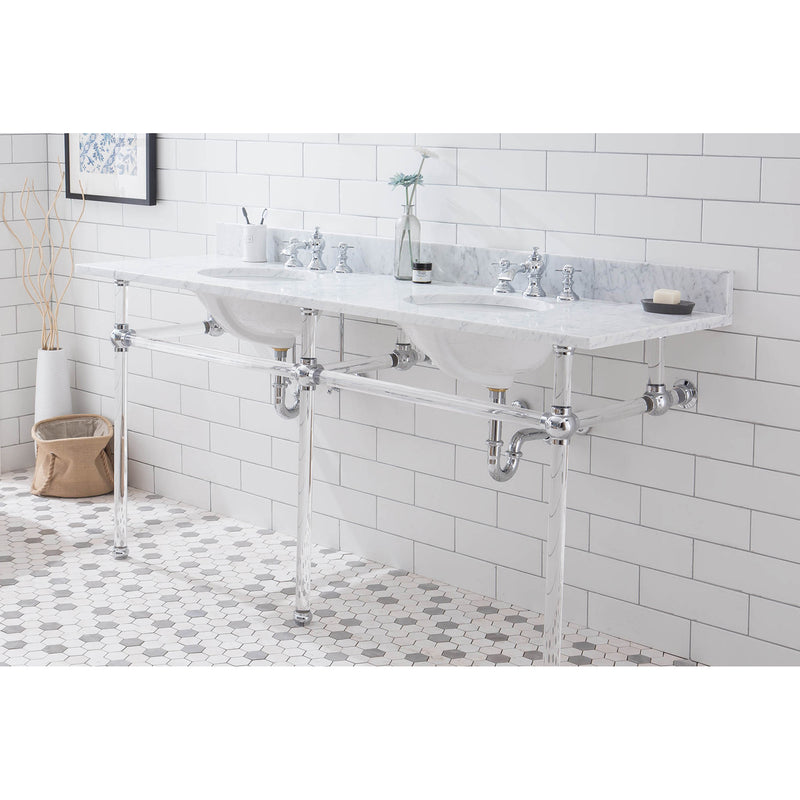 Water Creation Empire 72" Wide Double Wash Stand P-Trap Counter Top with Basin and F2-0013 Faucet included In Chrome Finish EP72D-0113