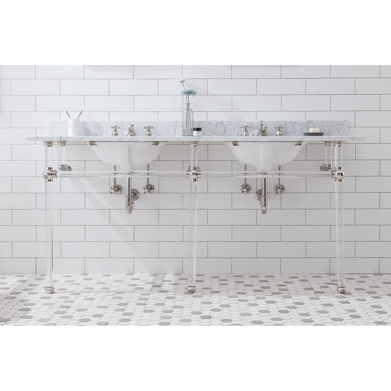 Water Creation Empire 72" Wide Double Wash Stand P-Trap Counter Top with Basin F2-0009 Faucet and Mirror included In Polished Nickel PVD Finish EP72E-0509