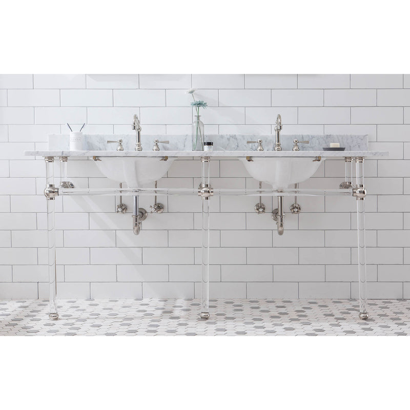 Water Creation Empire 72" Wide Double Wash Stand P-Trap Counter Top with Basin F2-0012 Faucet and Mirror included In Polished Nickel PVD Finish EP72E-0512