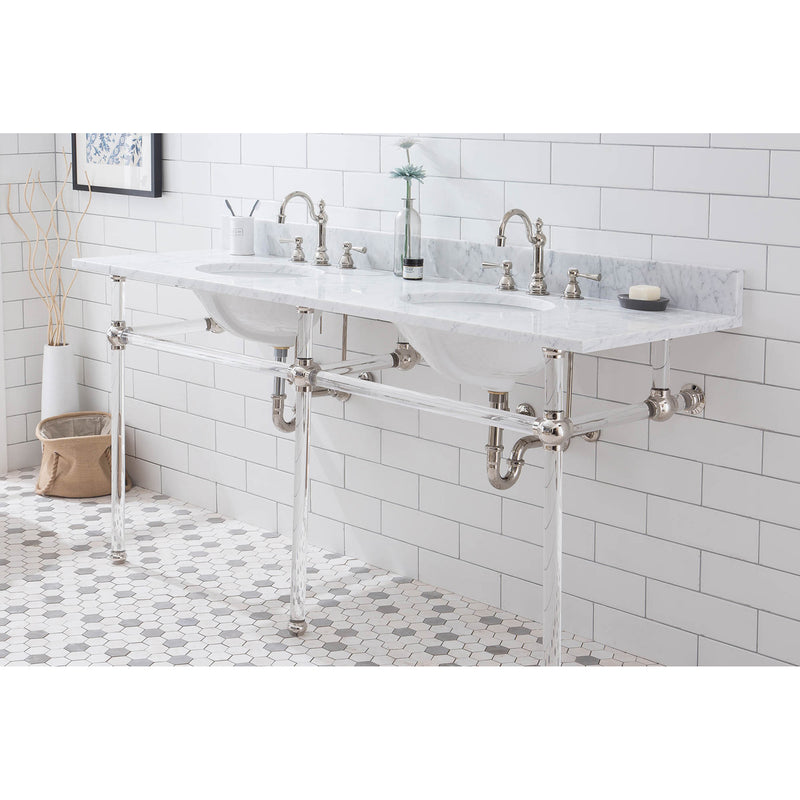 Water Creation Empire 72" Wide Double Wash Stand P-Trap Counter Top with Basin F2-0012 Faucet and Mirror included In Polished Nickel PVD Finish EP72E-0512