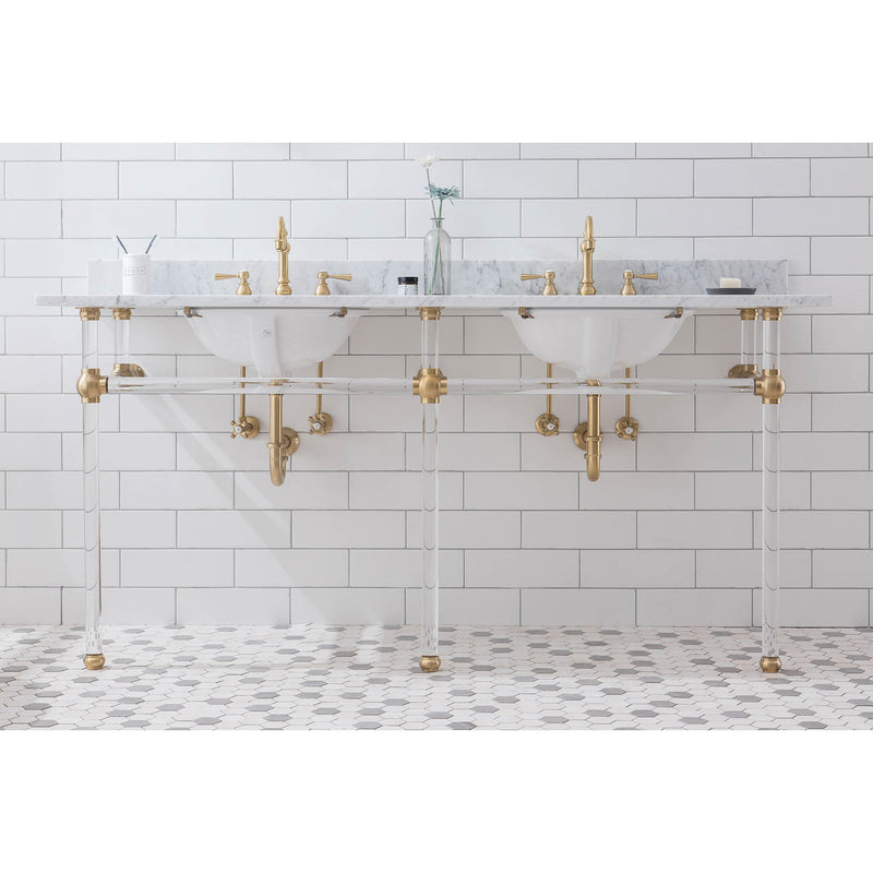 Water Creation Empire 72" Wide Double Wash Stand P-Trap Counter Top with Basin F2-0012 Faucet and Mirror included In Satin Gold Finish EP72E-0612