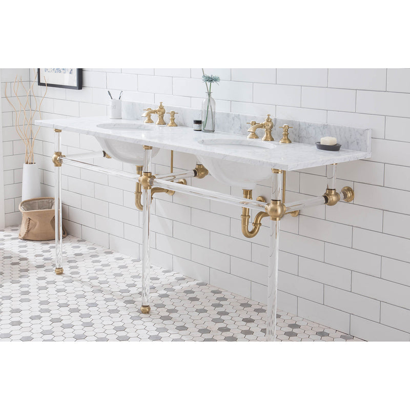 Water Creation Empire 72" Wide Double Wash Stand P-Trap Counter Top with Basin and F2-0013 Faucet included In Satin Gold Finish EP72D-0613