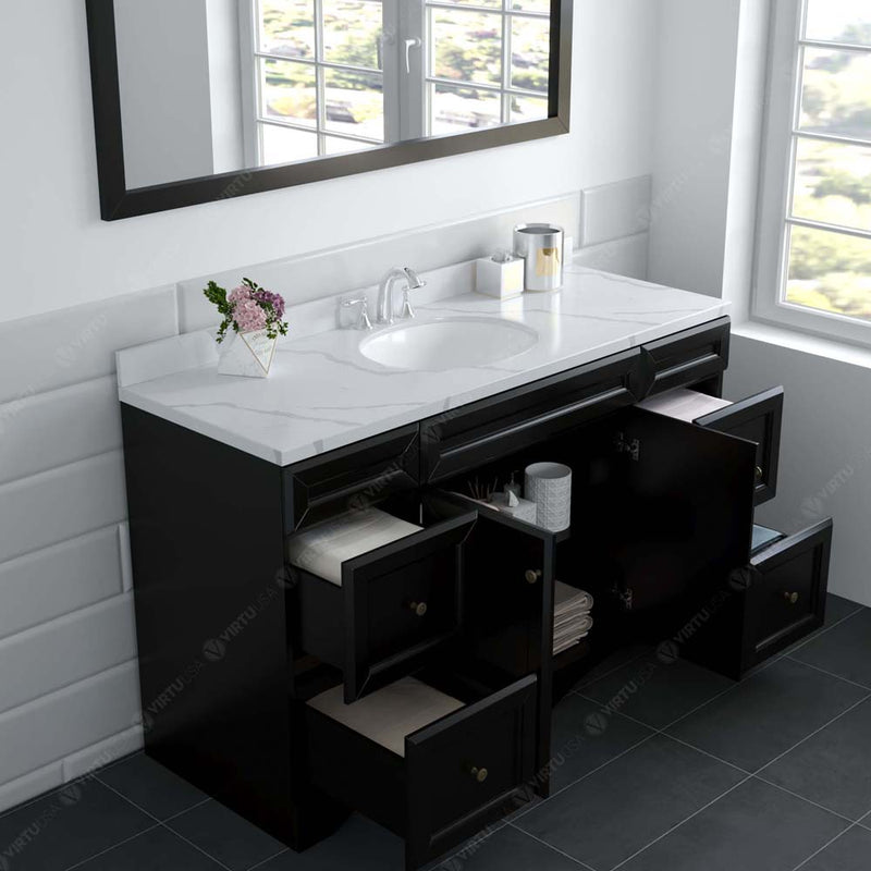 Modern Fittings Talisa 60" Single Bath Vanity with Calacatta Quartz Top and Round Sink Nickel Faucet