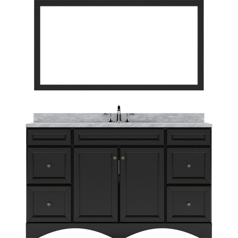 Modern Fittings Talisa 60" Single Bath Vanity in Espresso with White Marble Top and Square Sink with Brushed Nickel Faucet with Matching Mirror