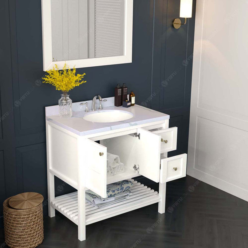 Modern Fittings Winterfell 36" Single Bath Vanity with Calacatta Quartz Top and Round Sink