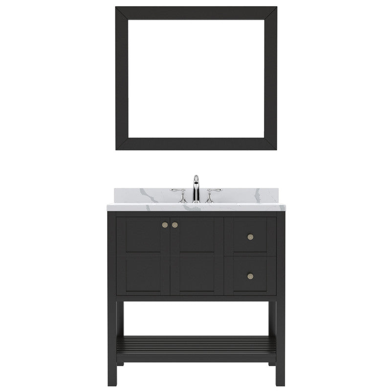 Modern Fittings Winterfell 36" Single Bath Vanity with Calacatta Quartz Top and Square Sink Nickel Faucet