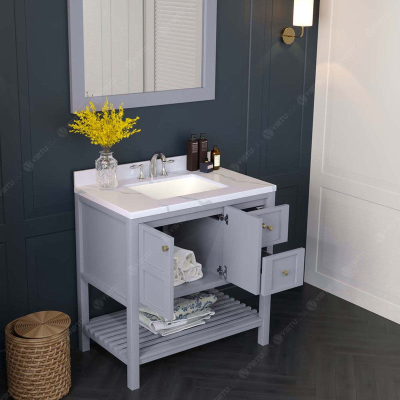 Modern Fittings Winterfell 36" Single Bath Vanity with Calacatta Quartz Top and Square Sink Nickel Faucet