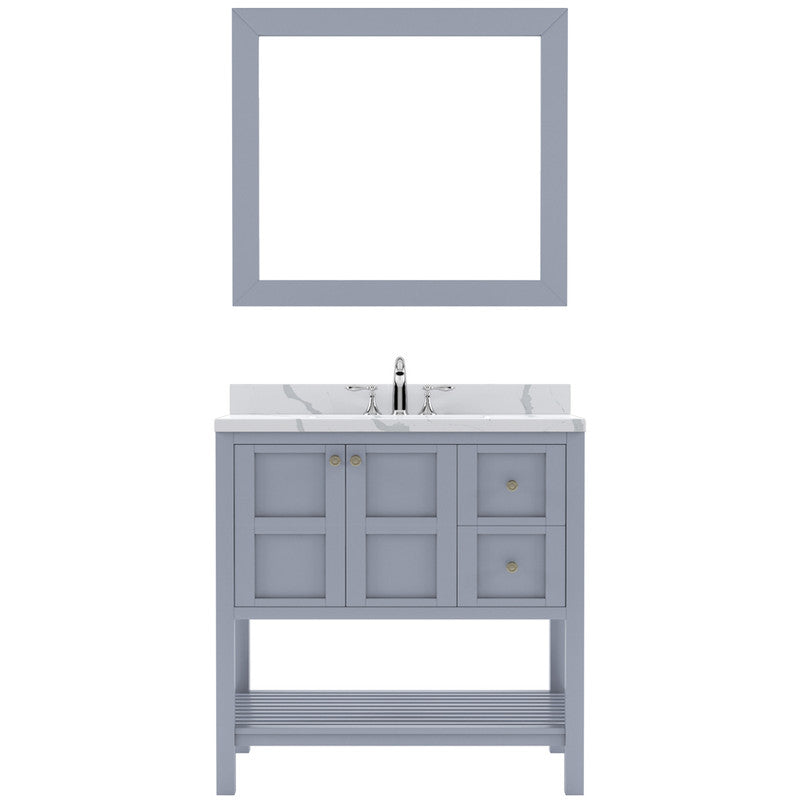 Modern Fittings Winterfell 36" Single Bath Vanity with Calacatta Quartz Top and Square Sink Nickel Faucet