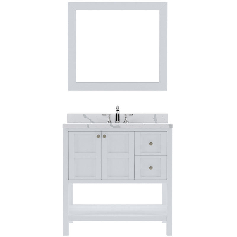 Modern Fittings Winterfell 36" Single Bath Vanity with Calacatta Quartz Top and Square Sink Nickel Faucet