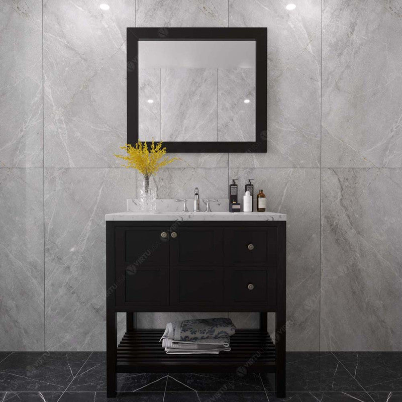 Modern Fittings Winterfell 36" Single Bath Vanity with Cultured Marble Quartz Top and Square Sink Nickel Faucet