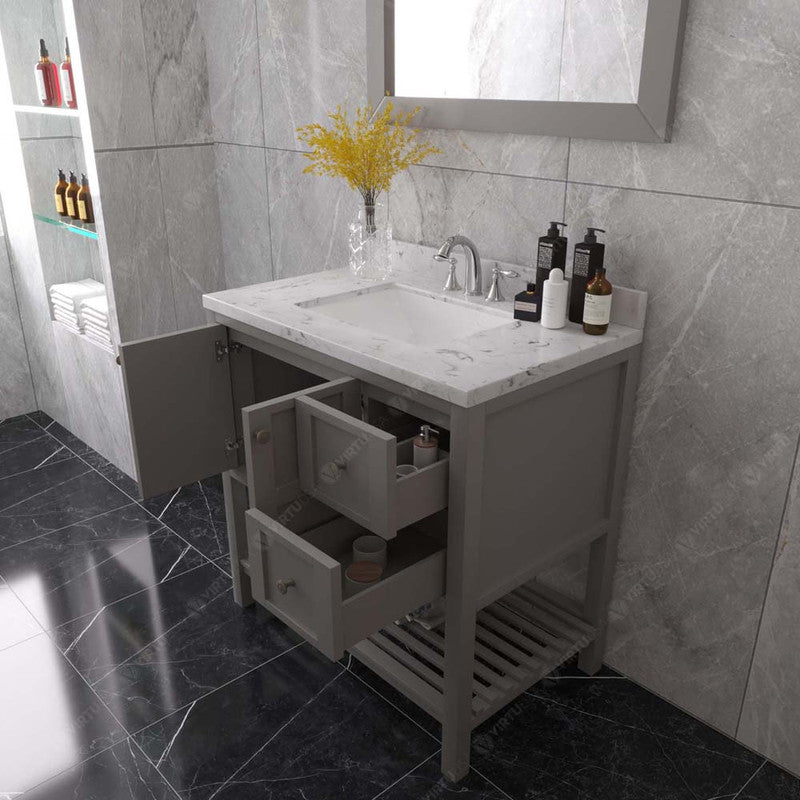 Modern Fittings Winterfell 36" Single Bath Vanity with Cultured Marble Quartz Top and Square Sink Nickel Faucet