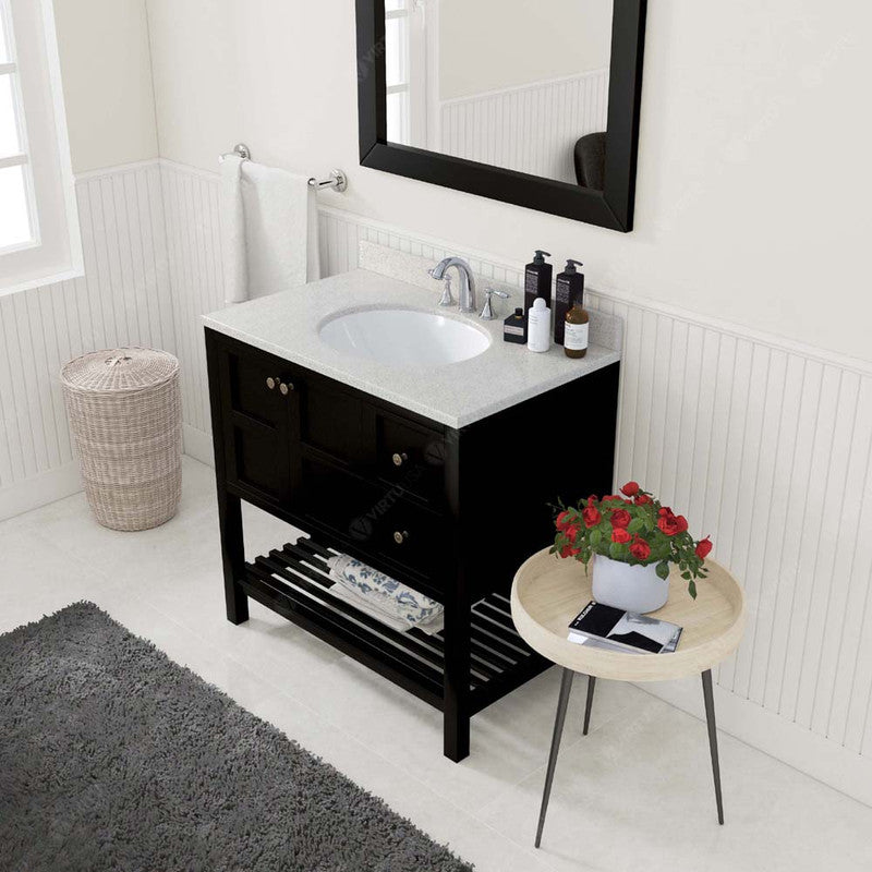 Modern Fittings Winterfell 36" Single Bath Vanity with Dazzle White Quartz Top and Round Sink Nickel Faucet