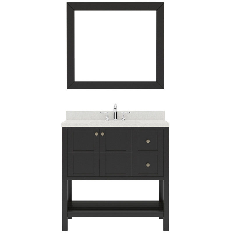 Modern Fittings Winterfell 36" Single Bath Vanity with Dazzle White Quartz Top and Round Sink Nickel Faucet