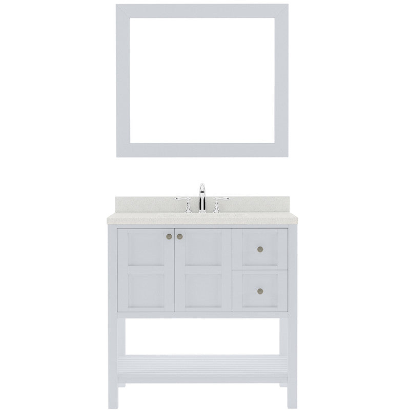 Modern Fittings Winterfell 36" Single Bath Vanity with Dazzle White Quartz Top and Round Sink Nickel Faucet