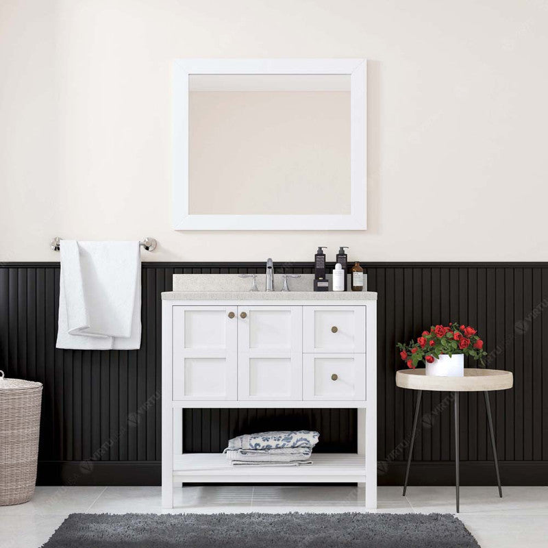 Modern Fittings Winterfell 36" Single Bath Vanity with Dazzle White Quartz Top and Square Sink Nickel Faucet