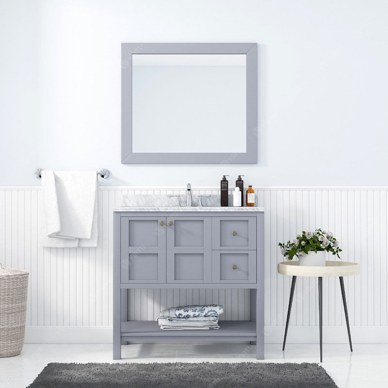 Modern Fittings Winterfell 36" Single Bath Vanity with White Marble Top and Square Sink Nickel Faucet