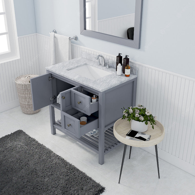 Modern Fittings Winterfell 36" Single Bath Vanity with White Marble Top and Square Sink Nickel Faucet