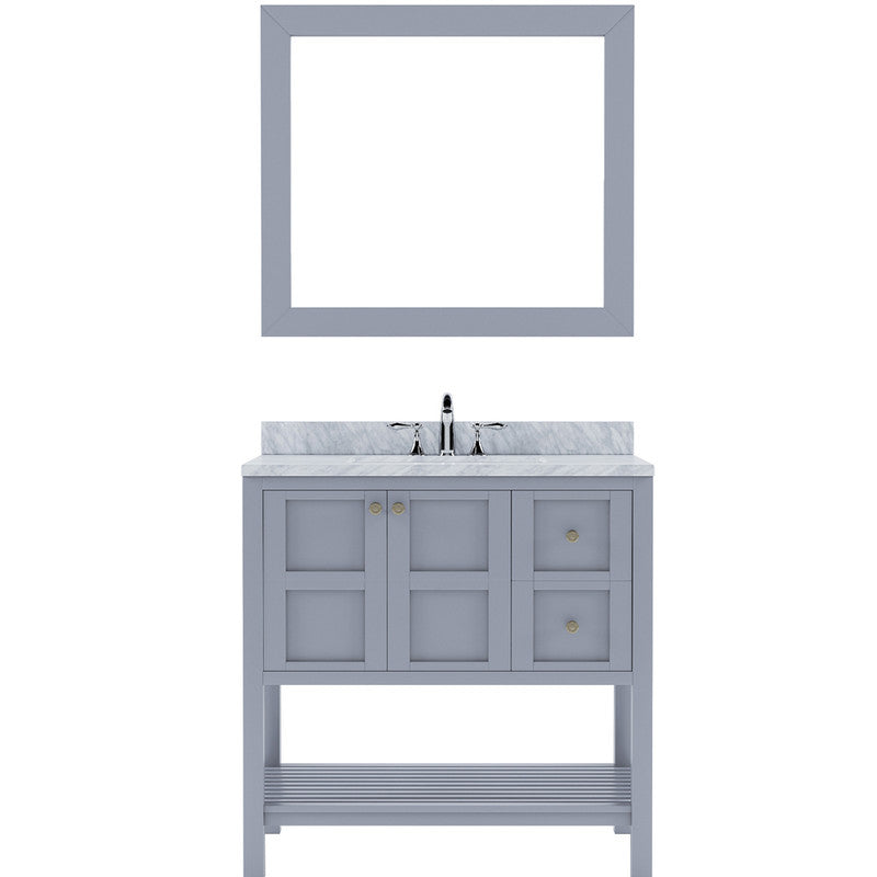 Modern Fittings Winterfell 36" Single Bath Vanity with White Marble Top and Square Sink Nickel Faucet