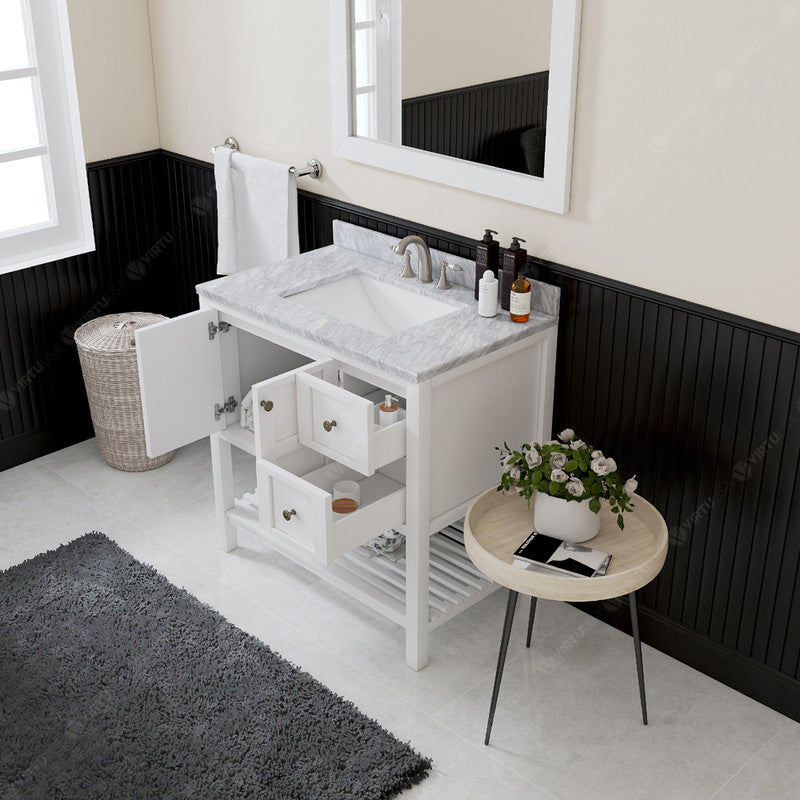 Modern Fittings Winterfell 36" Single Bath Vanity with White Marble Top and Square Sink Nickel Faucet