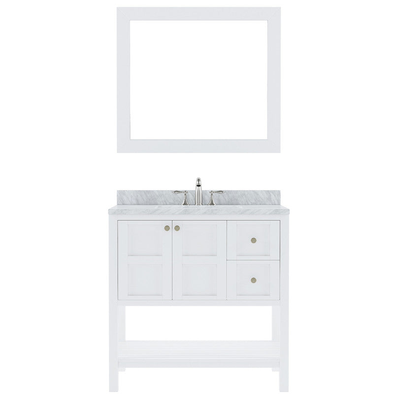 Modern Fittings Winterfell 36" Single Bath Vanity with White Marble Top and Square Sink Nickel Faucet