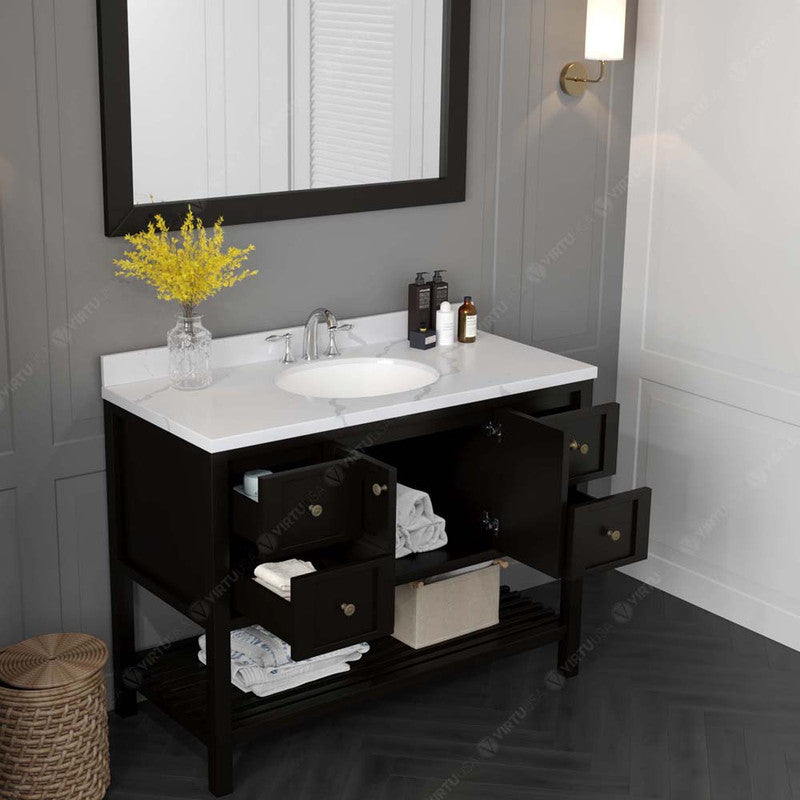 Modern Fittings Winterfell 48" Single Bath Vanity with Calacatta Quartz Top and Round Sink Nickel Faucet