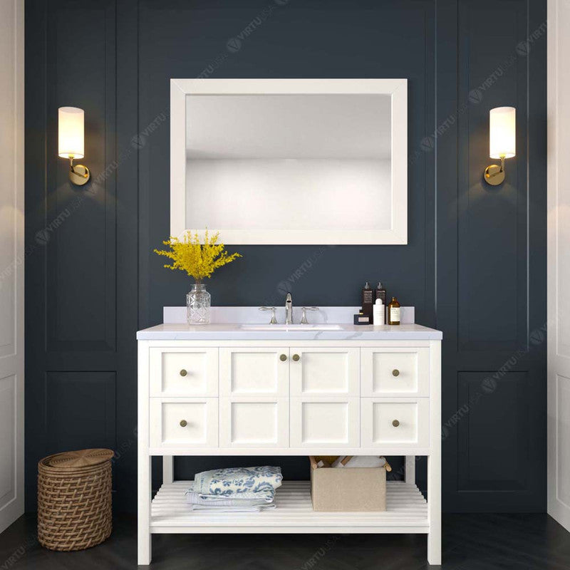 Modern Fittings Winterfell 48" Single Bath Vanity with Calacatta Quartz Top and Round Sink Nickel Faucet