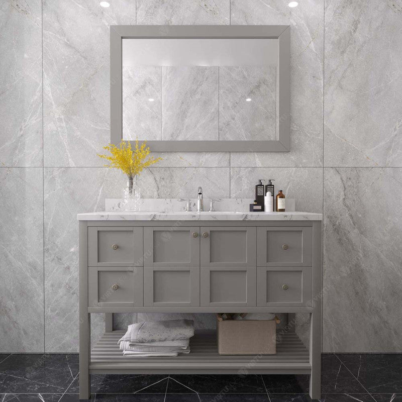 Modern Fittings Winterfell 48" Single Bath Vanity with Cultured Marble Quartz Top and Round Sink Nickel Faucet