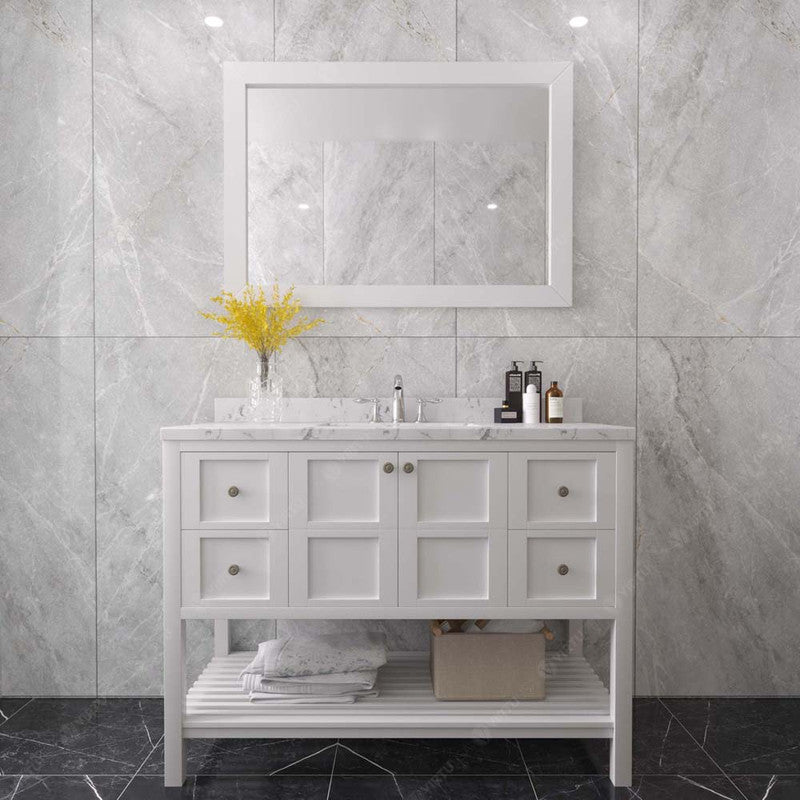 Modern Fittings Winterfell 48" Single Bath Vanity with Cultured Marble Quartz Top and Round Sink Nickel Faucet